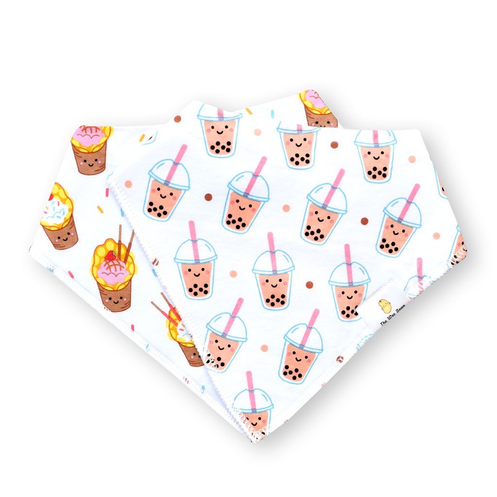 Organic Cotton Bandana Bib (Bubble Tea Egg Waffle) The Wee Bean